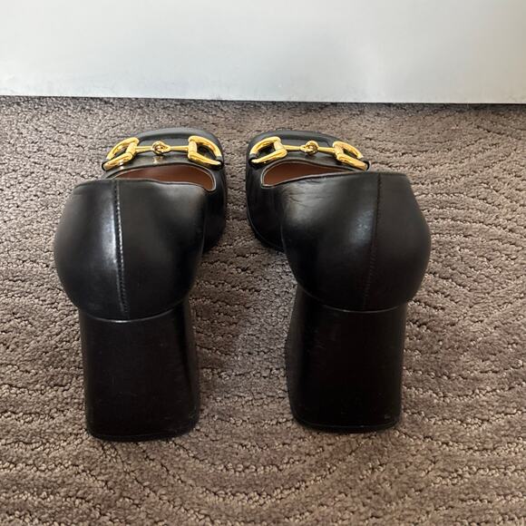 Gucci Baby Horsebit Leather Square Toe Mid High Heel Pumps Black Size EU 40 - Picture 7 of 16